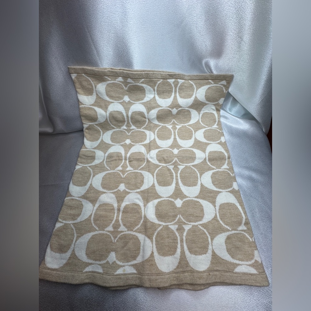 Coach Beige and White Monogram Patterned Infinity Scarf